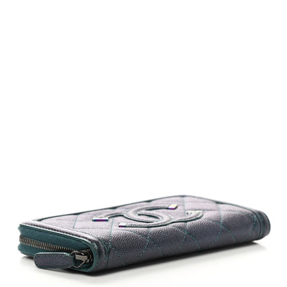 Chanel Iridescent Caviar Quilted Medium Filigree Zip Around Wallet Dark Turquoise 4 of 12