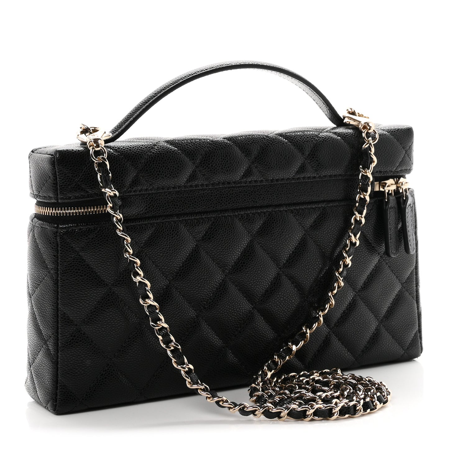 Caviar Quilted Large Top Handle Slim Vanity With Chain Black