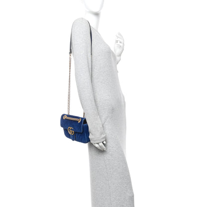 Gucci Velvet Matelasse Mini GG Marmont Shoulder Bag Cobalt Blue 2 of 14