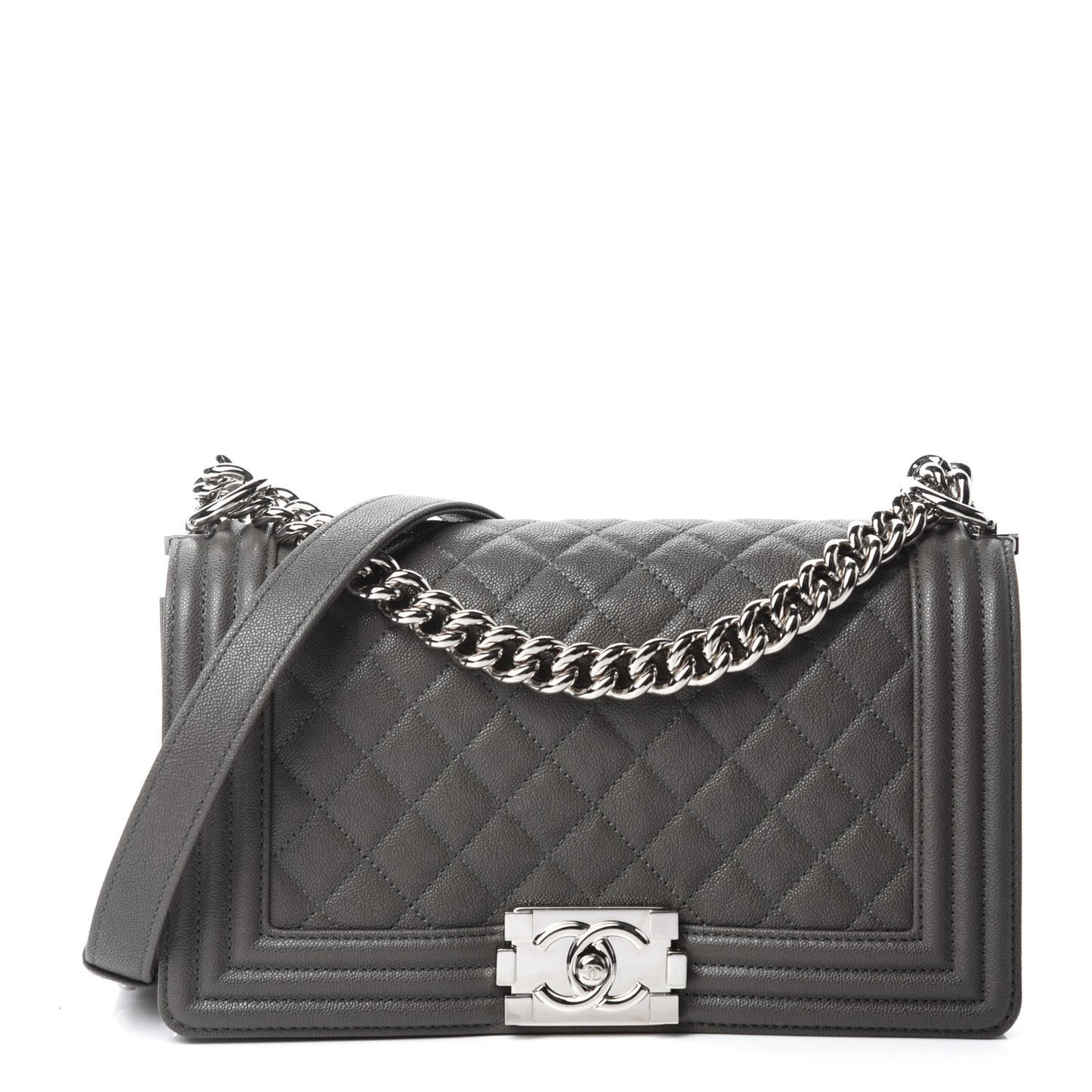 Caviar Quilted Medium Boy Flap Grey