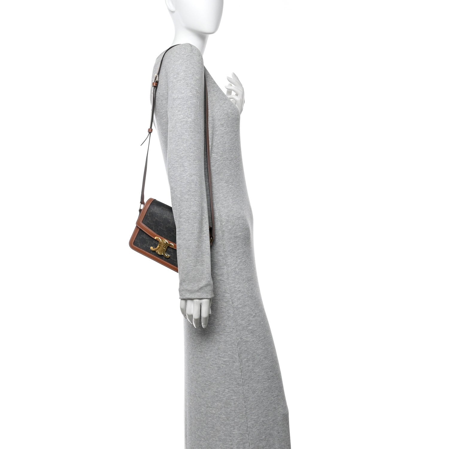 Celine Calfskin Triomphe Canvas Teen Triomphe Bag Tan 2 of 13