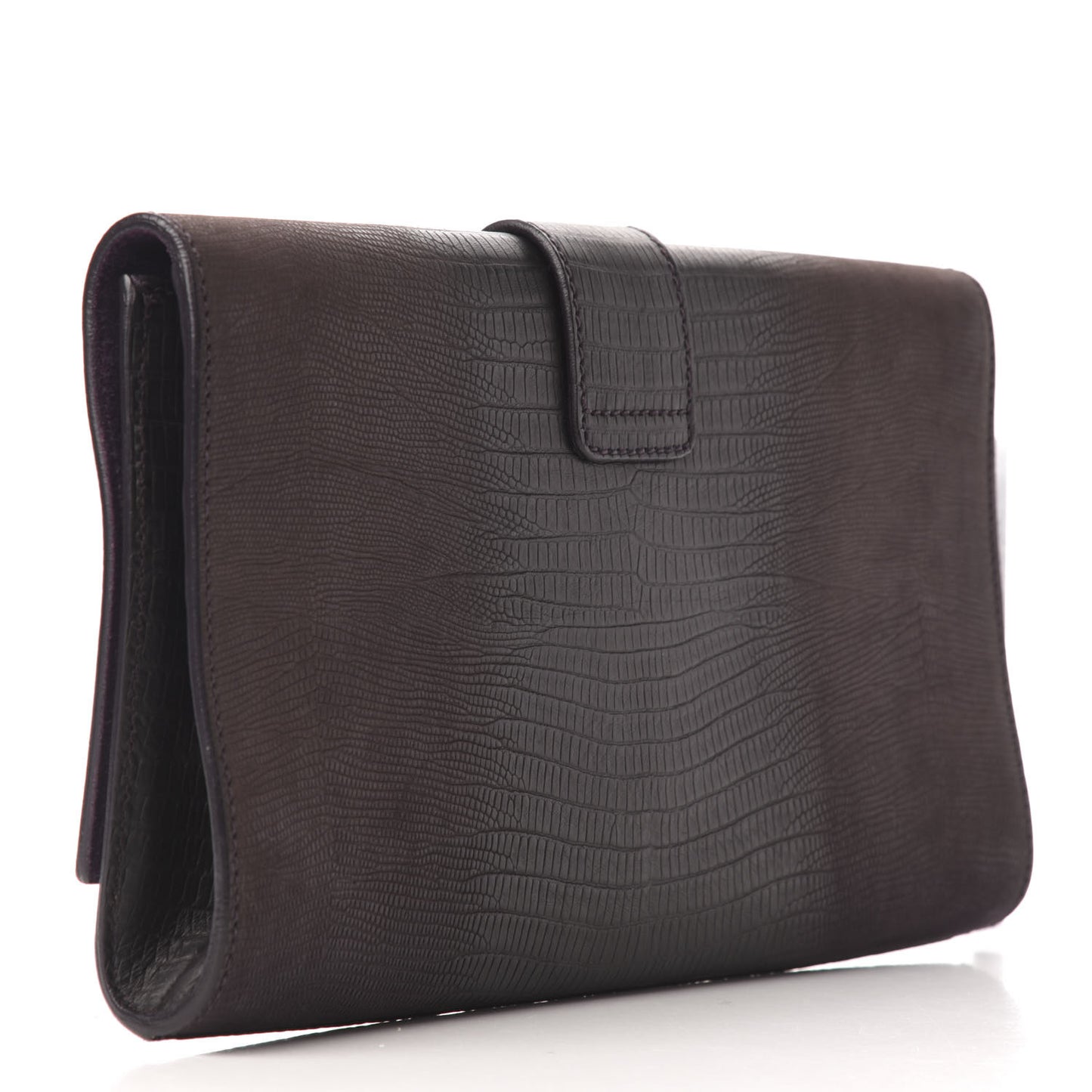 Calfskin Lizard Embossed Classic Y Clutch Brown