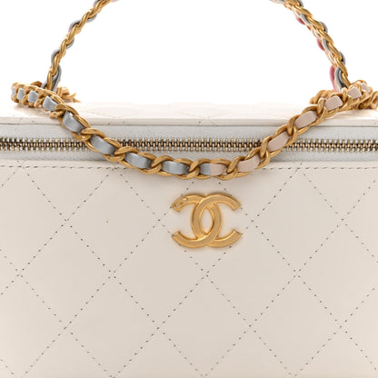 Chanel Shiny Calfskin Quilted Small Top Handle Vanity Case With Chain White 9 of 13