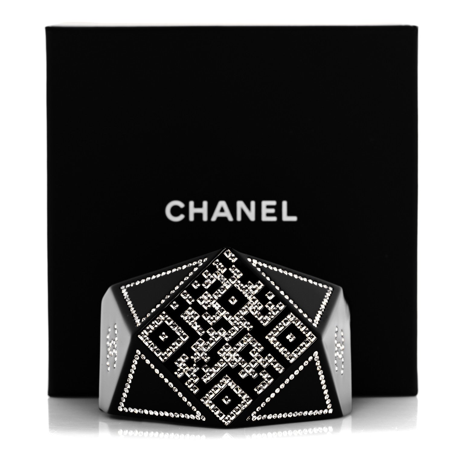 Chanel Resin Crystal CC Cuff Bracelet Black Silver 6 of 6