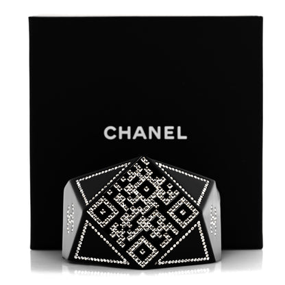 Chanel Resin Crystal CC Cuff Bracelet Black Silver 6 of 6