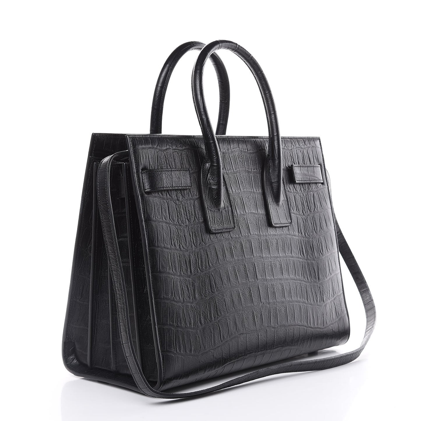 Calfskin Crocodile Embossed Small Sac de Jour Black