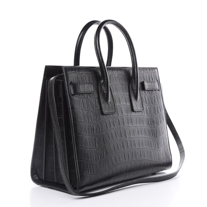 Saint Laurent Calfskin Crocodile Embossed Small Sac de Jour Black 3 of 11