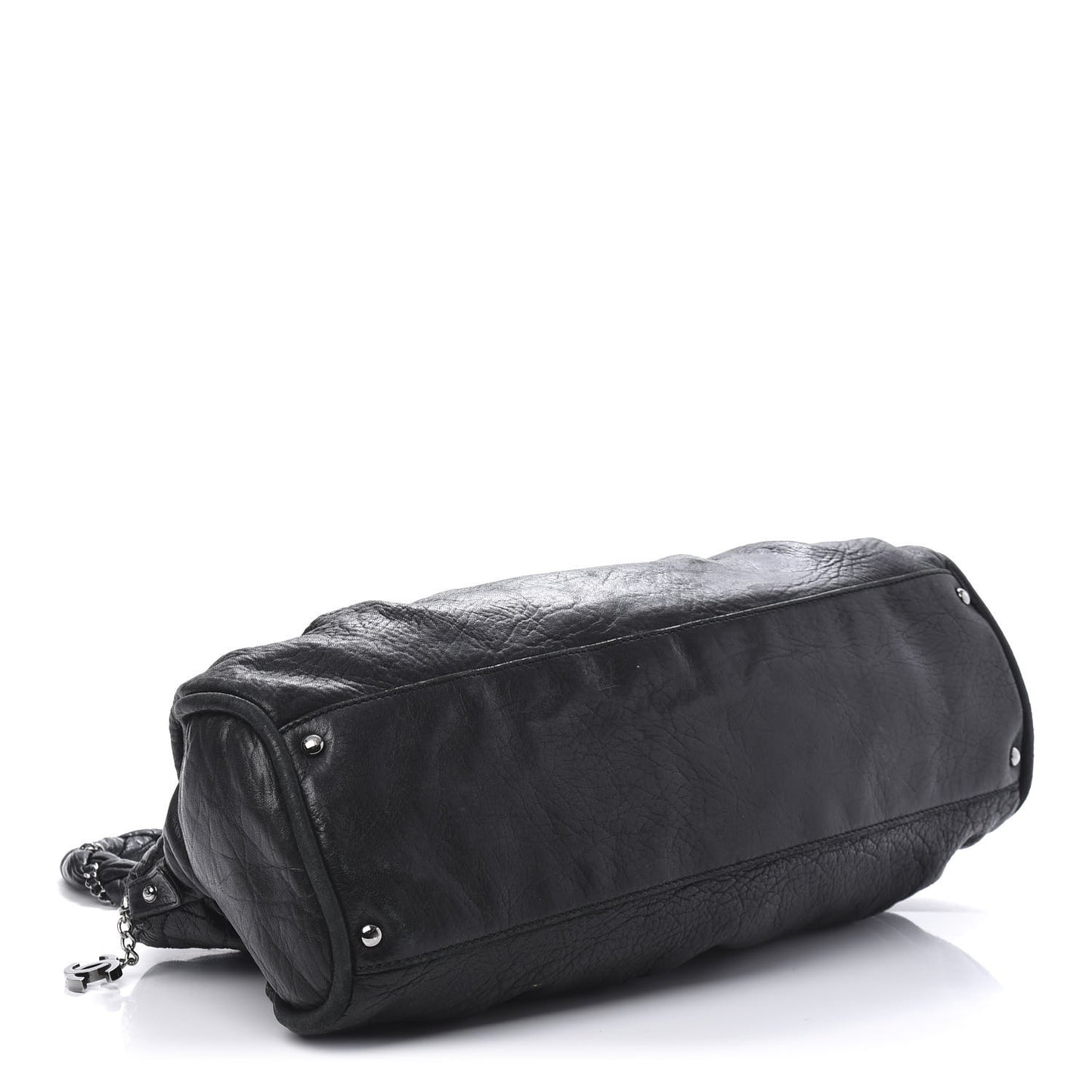 Distressed Lambskin Large Lady Braid Satchel Black
