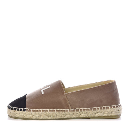 Chanel Velvet Logo Espadrilles 36 Beige Black 1 of 10