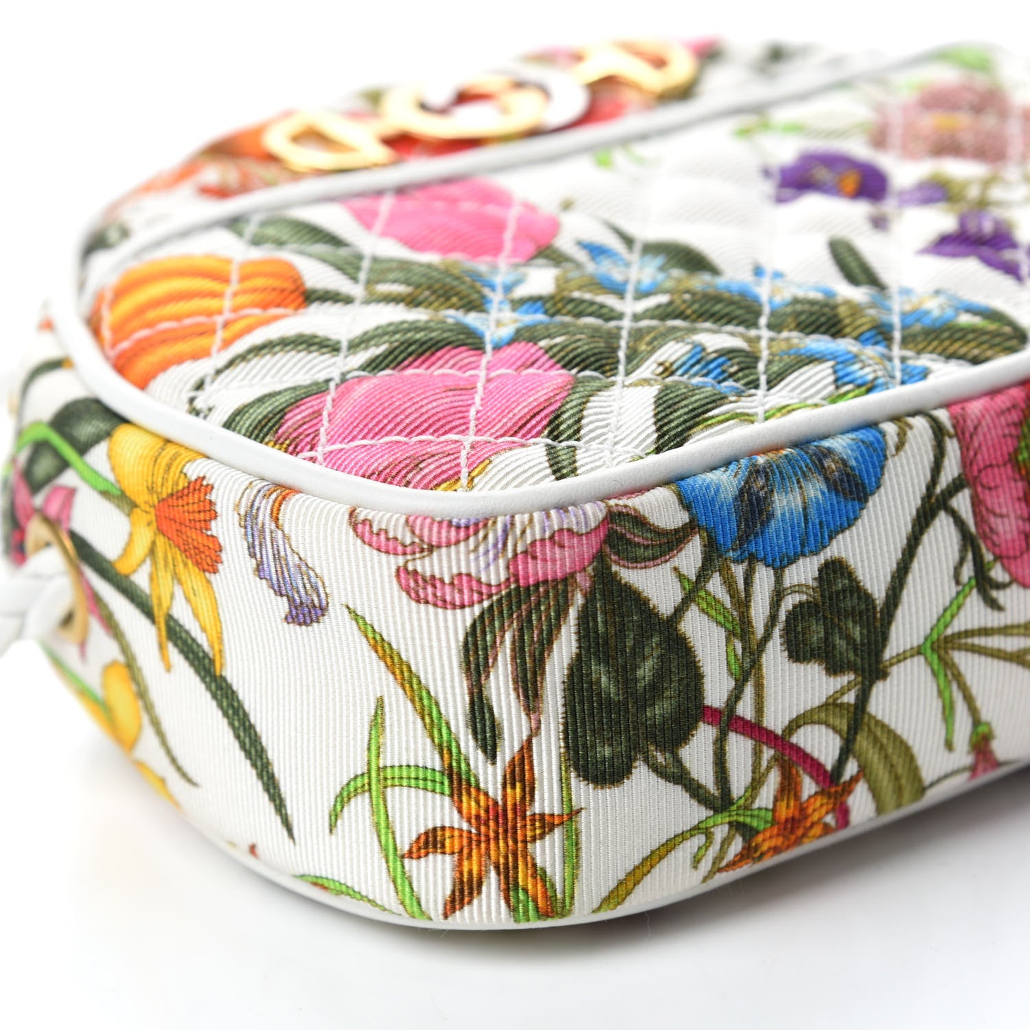 Gucci Canvas Flora Floral Trapuntata Mini Zumi Dome Shoulder Bag White 5 of 12