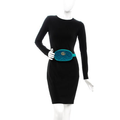 Gucci Velvet Matelasse GG Marmont Belt Bag 85 34 Pavone Cyan 2 of 8