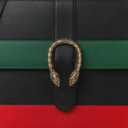 Gucci Calfskin Bamboo Web Large Dionysus Top Handle Bag Black Bright Evergreen Hibiscus Red 10 of 20