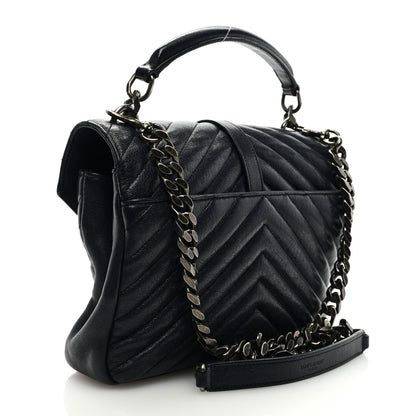 Saint Laurent Sheepskin Matelasse Chevron Monogram Medium College Bag Deep Marine 3 of 8