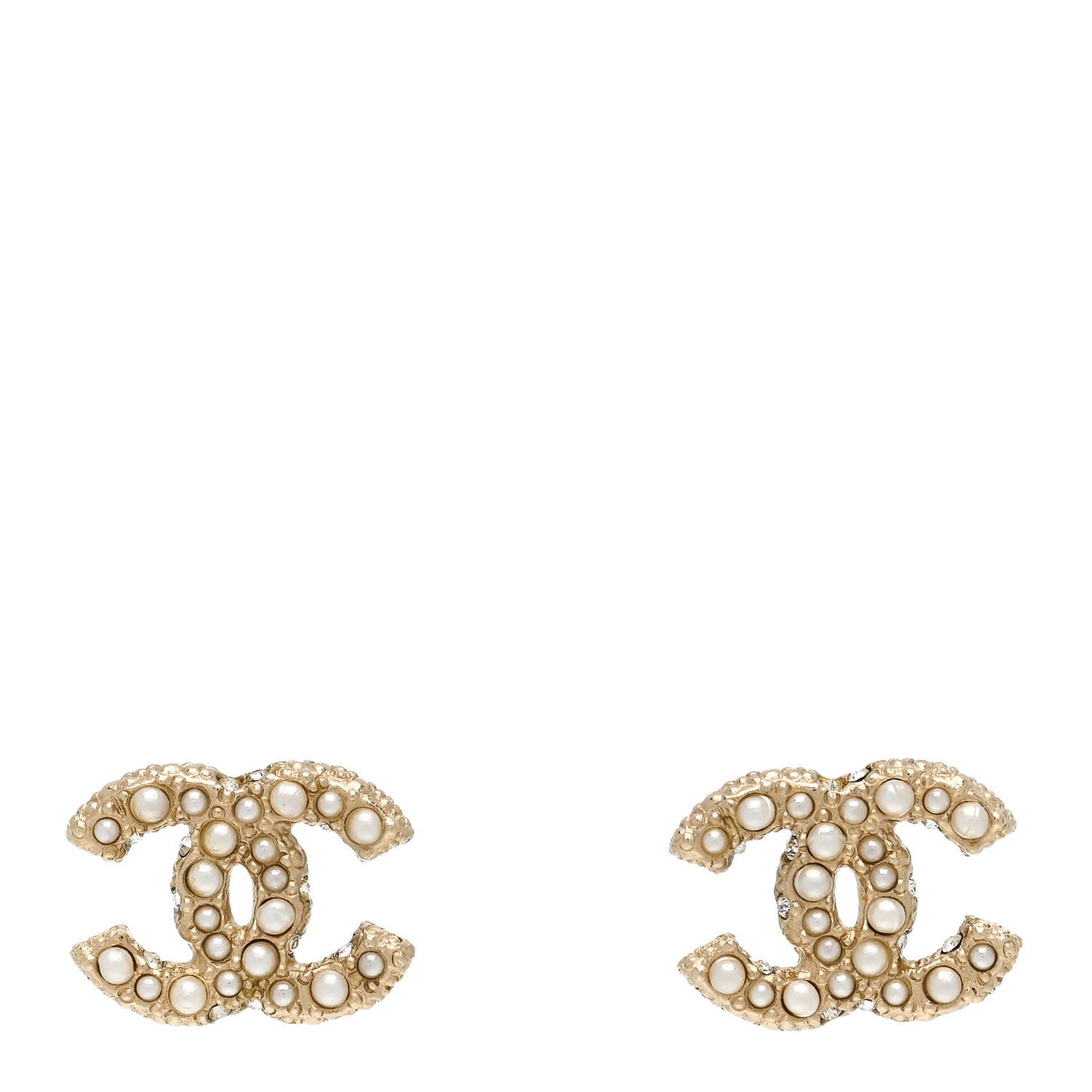 Metal Graduated Pearl Crystal CC Earrings Light Gold