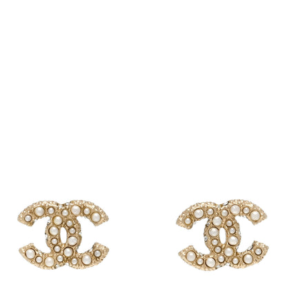 Chanel Metal Graduated Pearl Crystal CC Earrings Light Gold 1 of 4