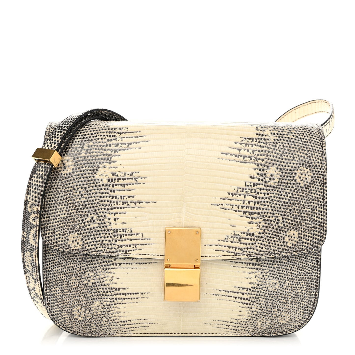 Lizard Medium Classic Box Flap Bag Natural