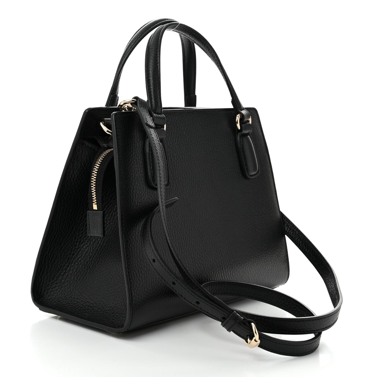 Pebbled Calfskin Medium Soho Top Handle Satchel Black