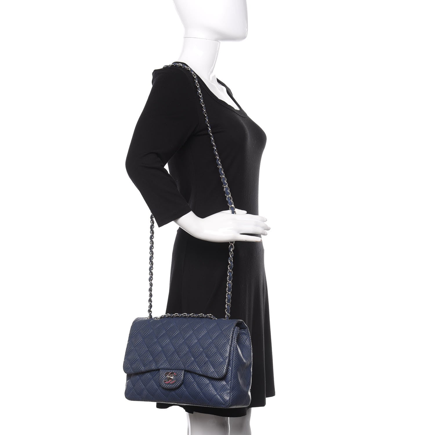 Chanel Lambskin Perforated Jumbo Single Flap Blue 2 of 17