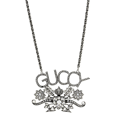 Gucci Metal Crystal Guccy Necklace Aged Silver 1 of 4