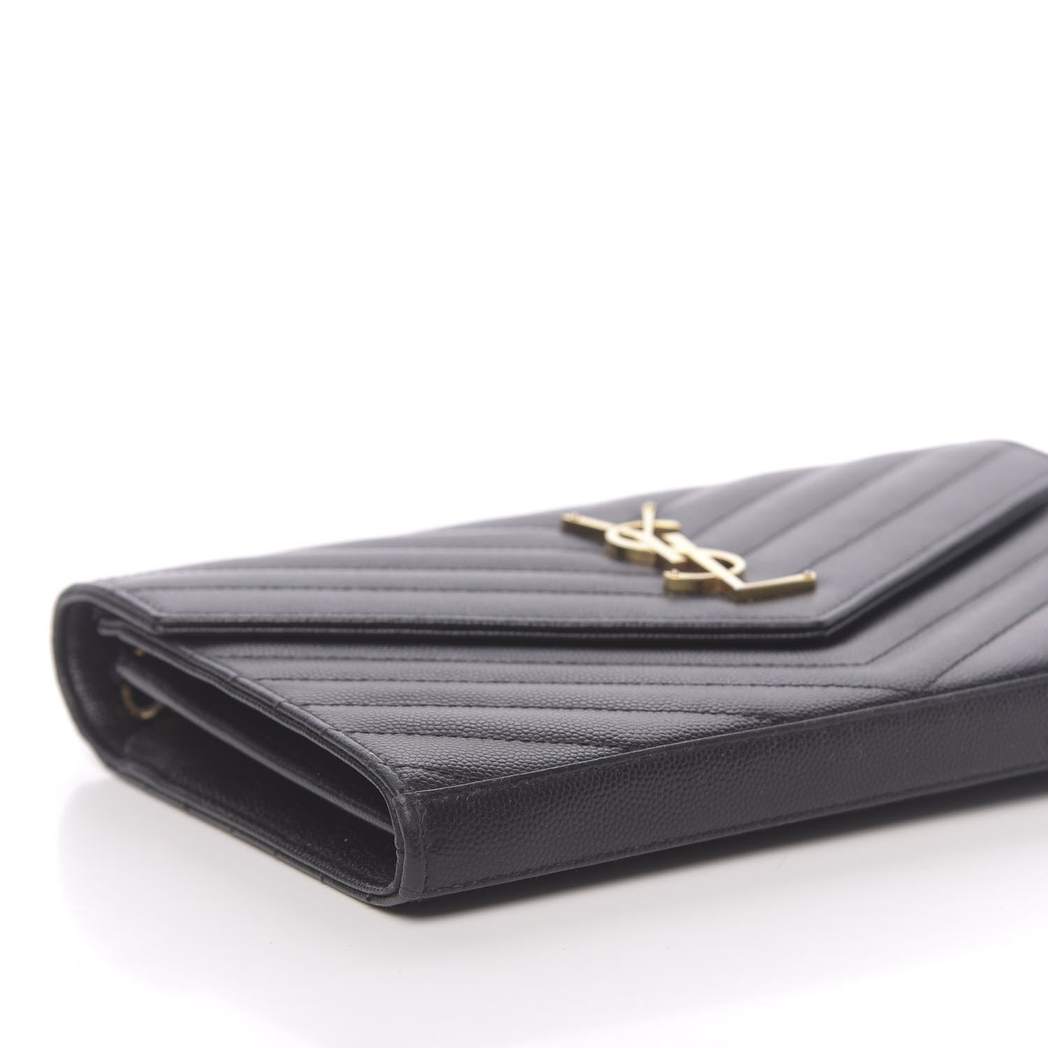 Saint Laurent Grain De Poudre Matelasse Chevron Monogram Chain Wallet Black 8 of 14