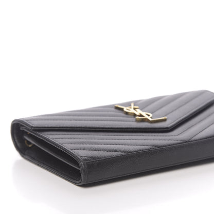 Saint Laurent Grain De Poudre Matelasse Chevron Monogram Chain Wallet Black 8 of 14