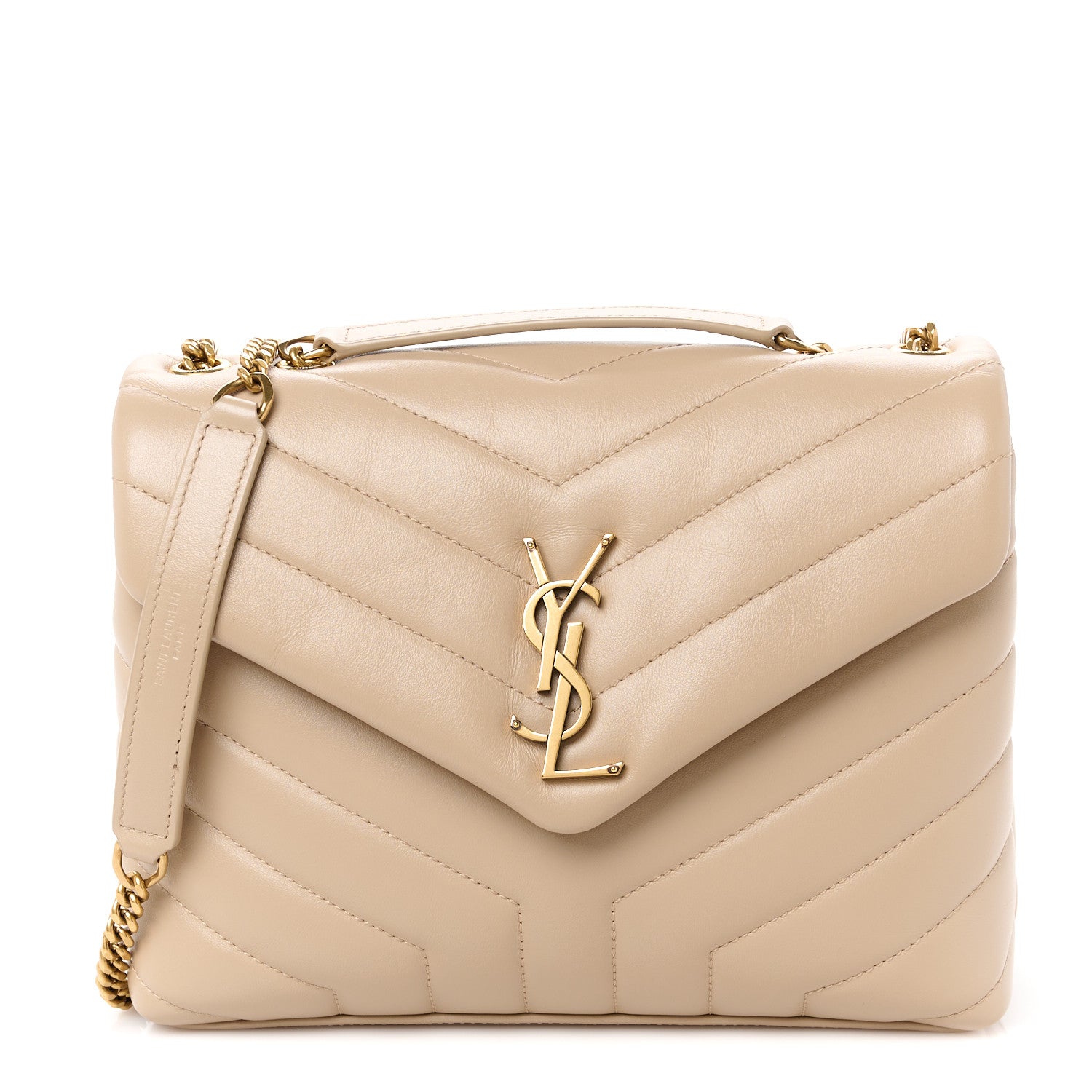 Saint Laurent Calfskin Y Quilted Monogram Small Loulou Chain Satchel Dark Beige 1 of 11