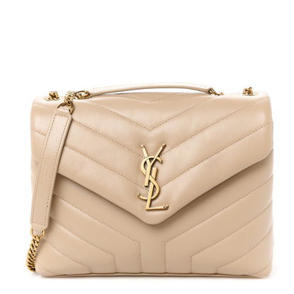 Saint Laurent Calfskin Y Quilted Monogram Small Loulou Chain Satchel Dark Beige 1 of 11