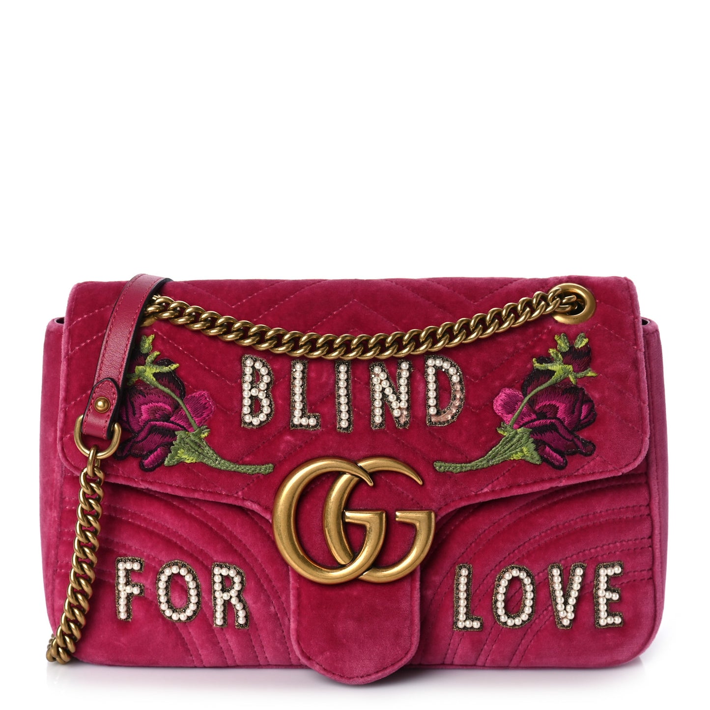 Velvet Matelasse Blind for Love Embroidered Medium GG Marmont Shoulder Bag Light Raspberry Rose Multicolor