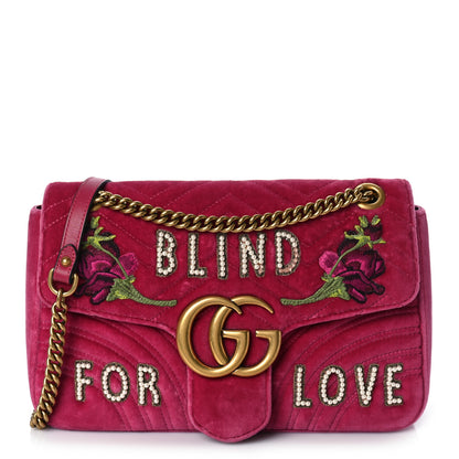 Gucci Velvet Matelasse Blind for Love Embroidered Medium GG Marmont Shoulder Bag Light Raspberry Rose Multicolor 1 of 12