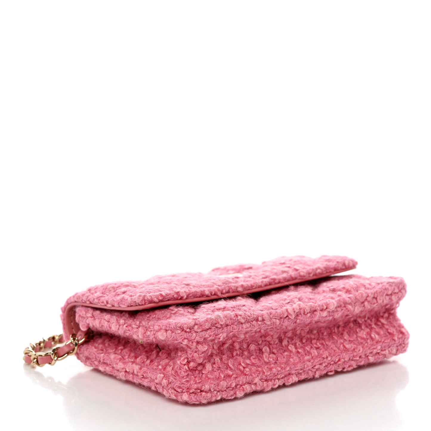 Tweed Quilted Flap Chain Waist Bag Pink