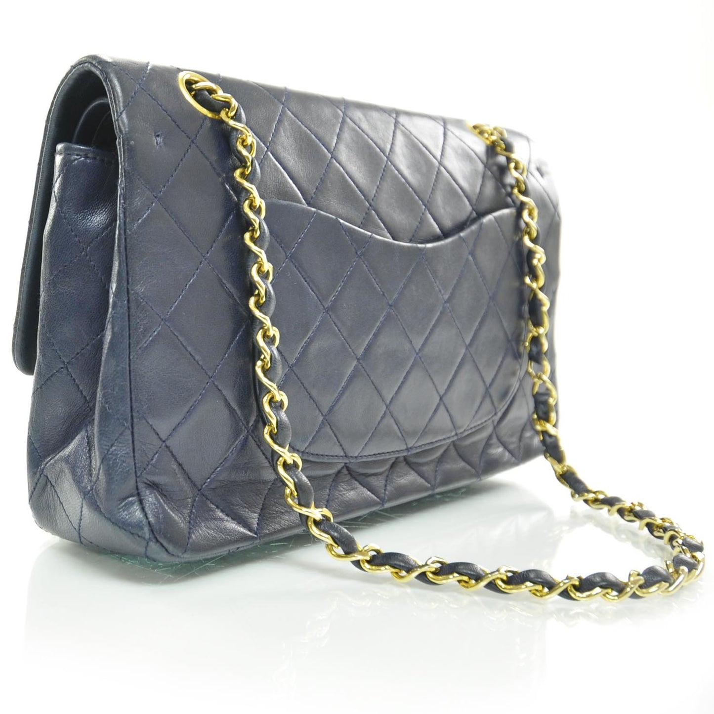 Lambskin Quilted Medium Double Flap Navy