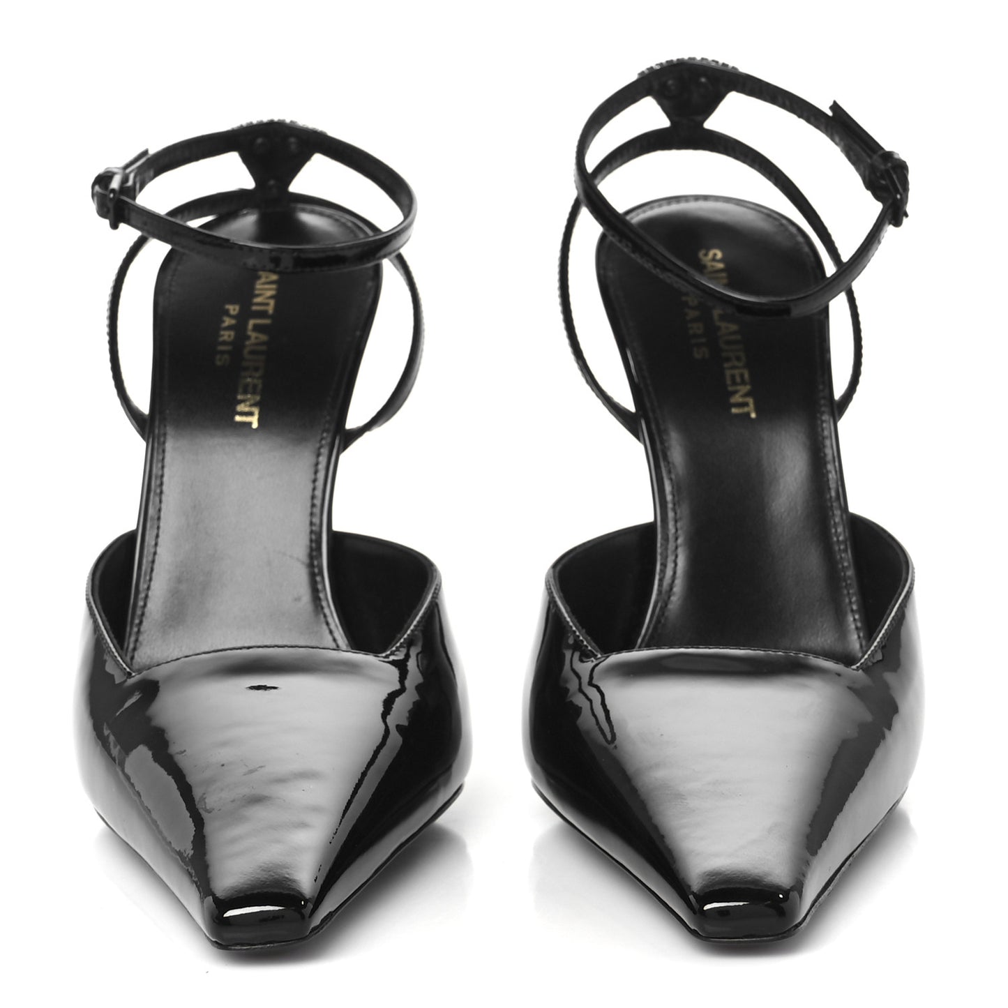 Patent Calfskin Crystal Anouk Pumps 38 Black