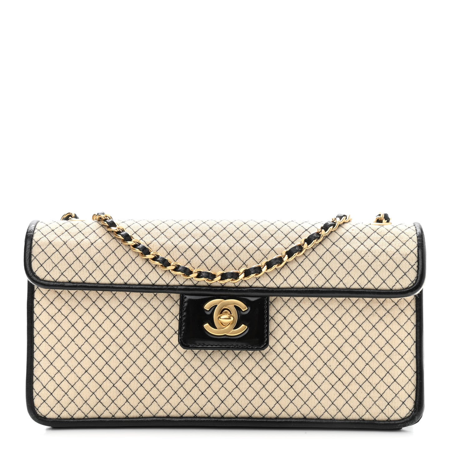 Patent Jersey Quilted Small Flap Ivory Black