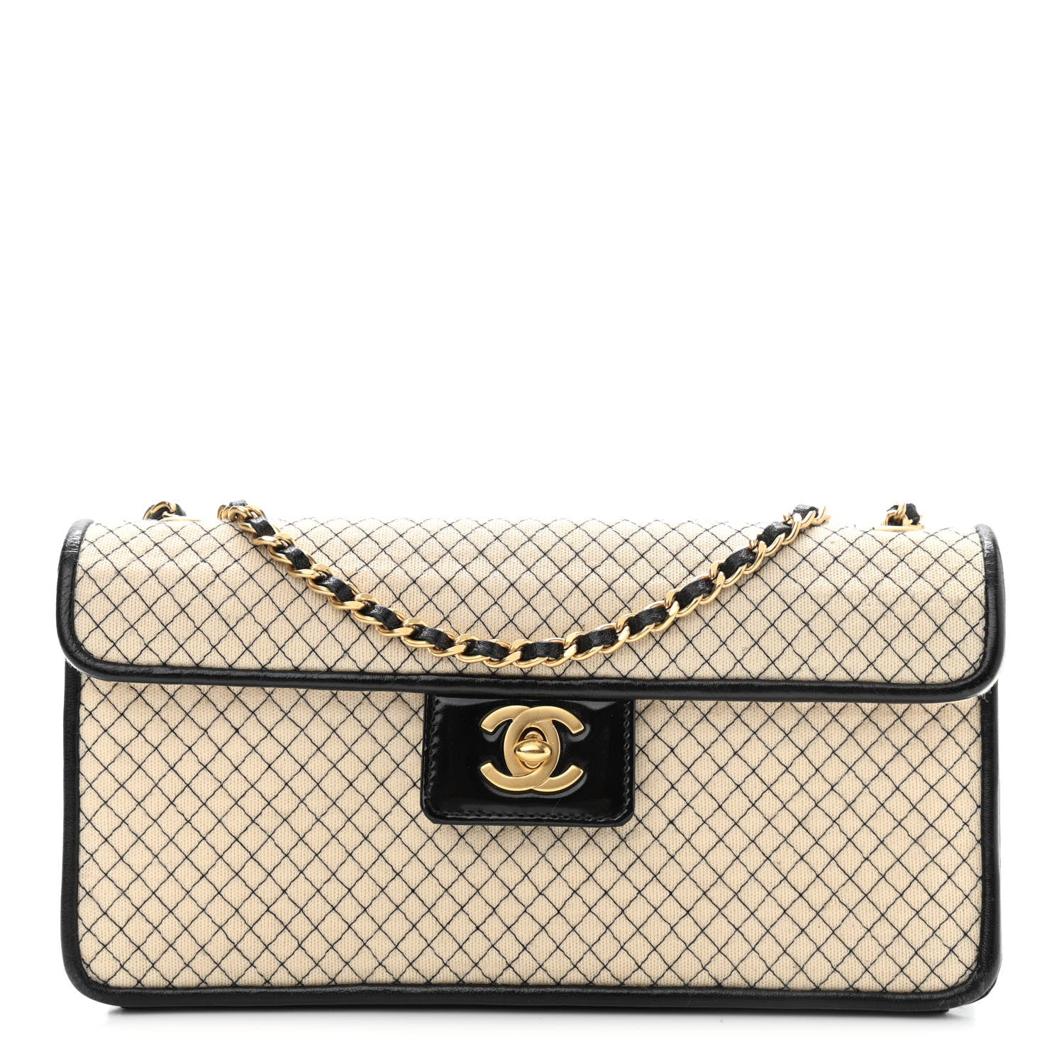 Chanel Patent Jersey Quilted Small Flap Ivory Black 1 of 12