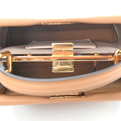 Fendi Vitello Seta Canvas FF Embroidered Mini Peekaboo Iconic Satchel Miele Scuro Poudre 5 of 9