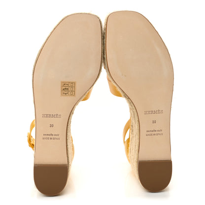 Hermes Goatskin Elda Espadrille Wedge Sandals 39 Jaune Sable 6 of 10