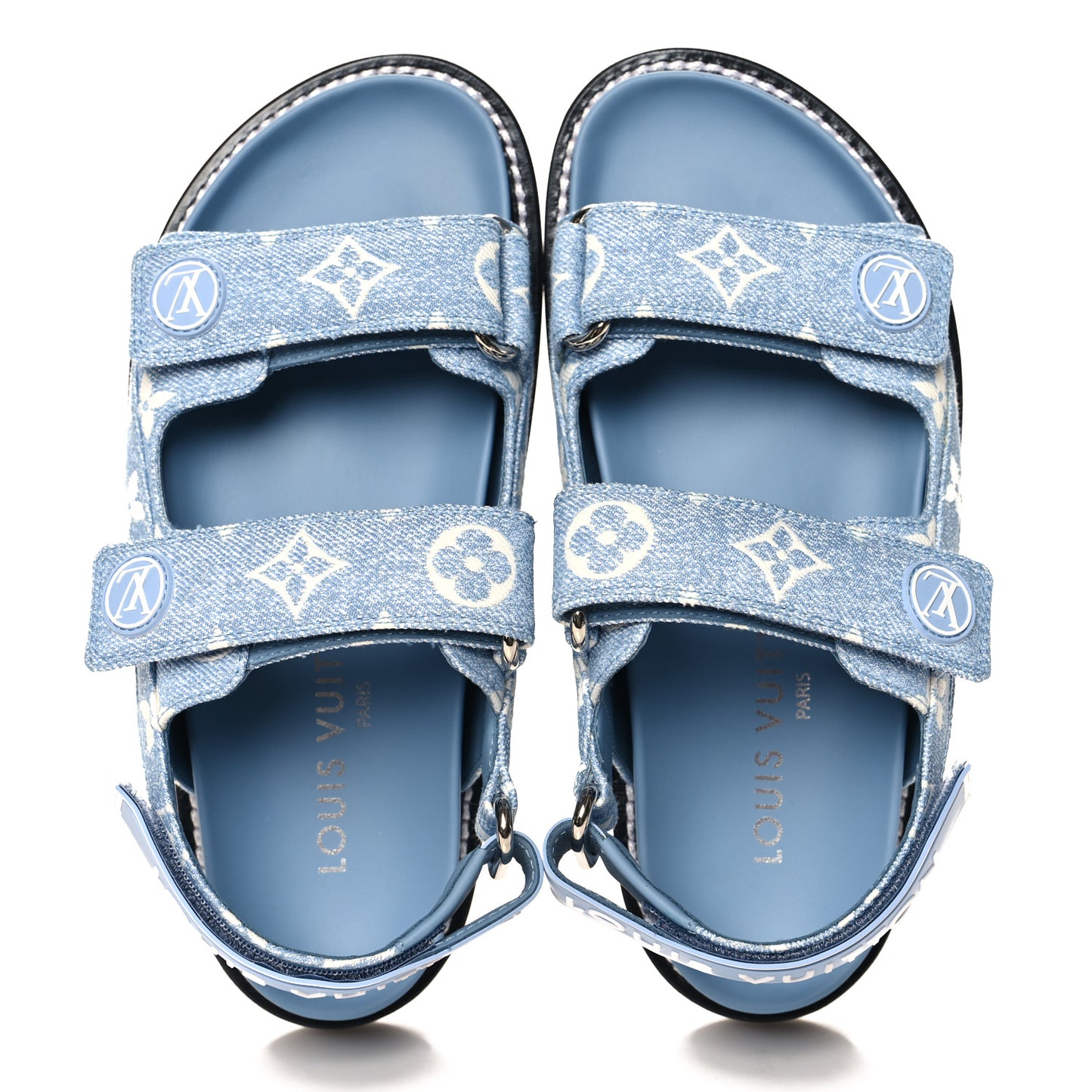 Monogram Denim Paseo Flat Comfort Sandals 35 Light Blue