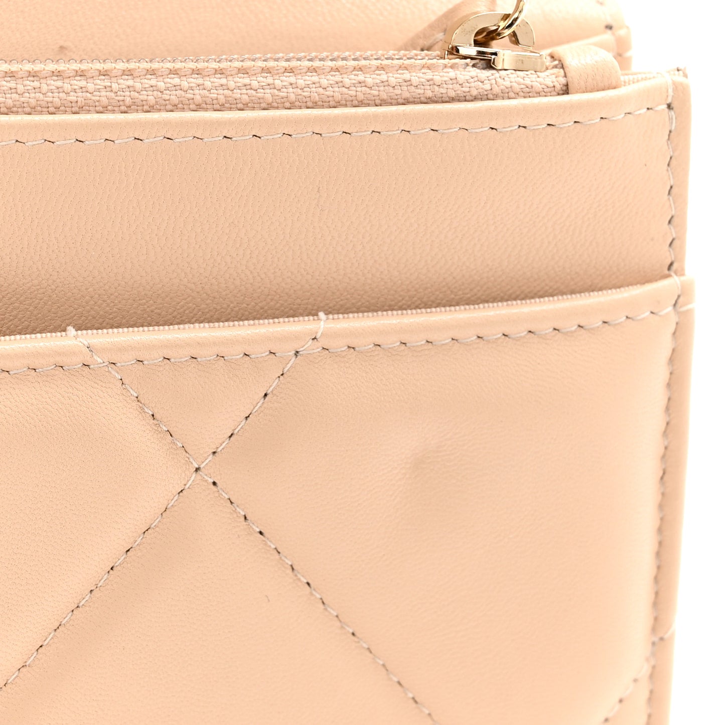 Lambskin Quilted Chanel 19 Wallet On Chain WOC Beige