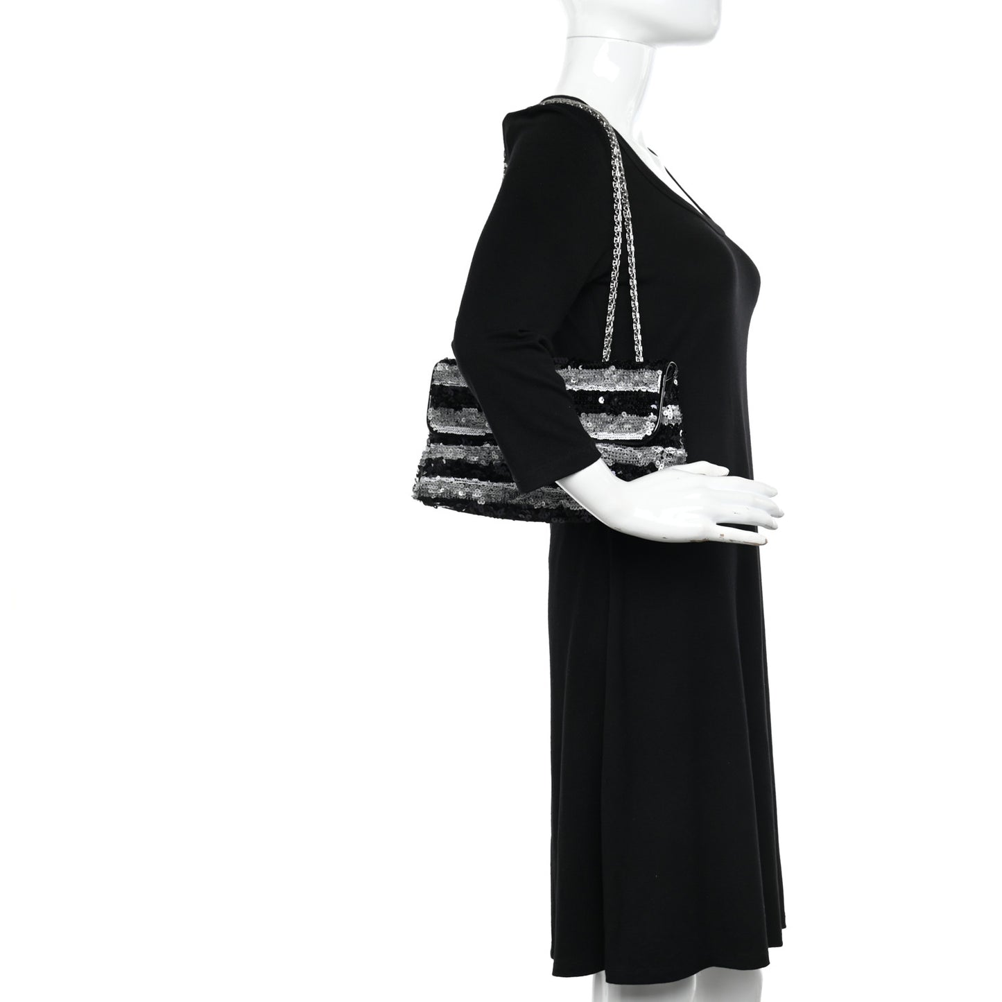 Sequin Striped Medium Reissue Flap Black Silver