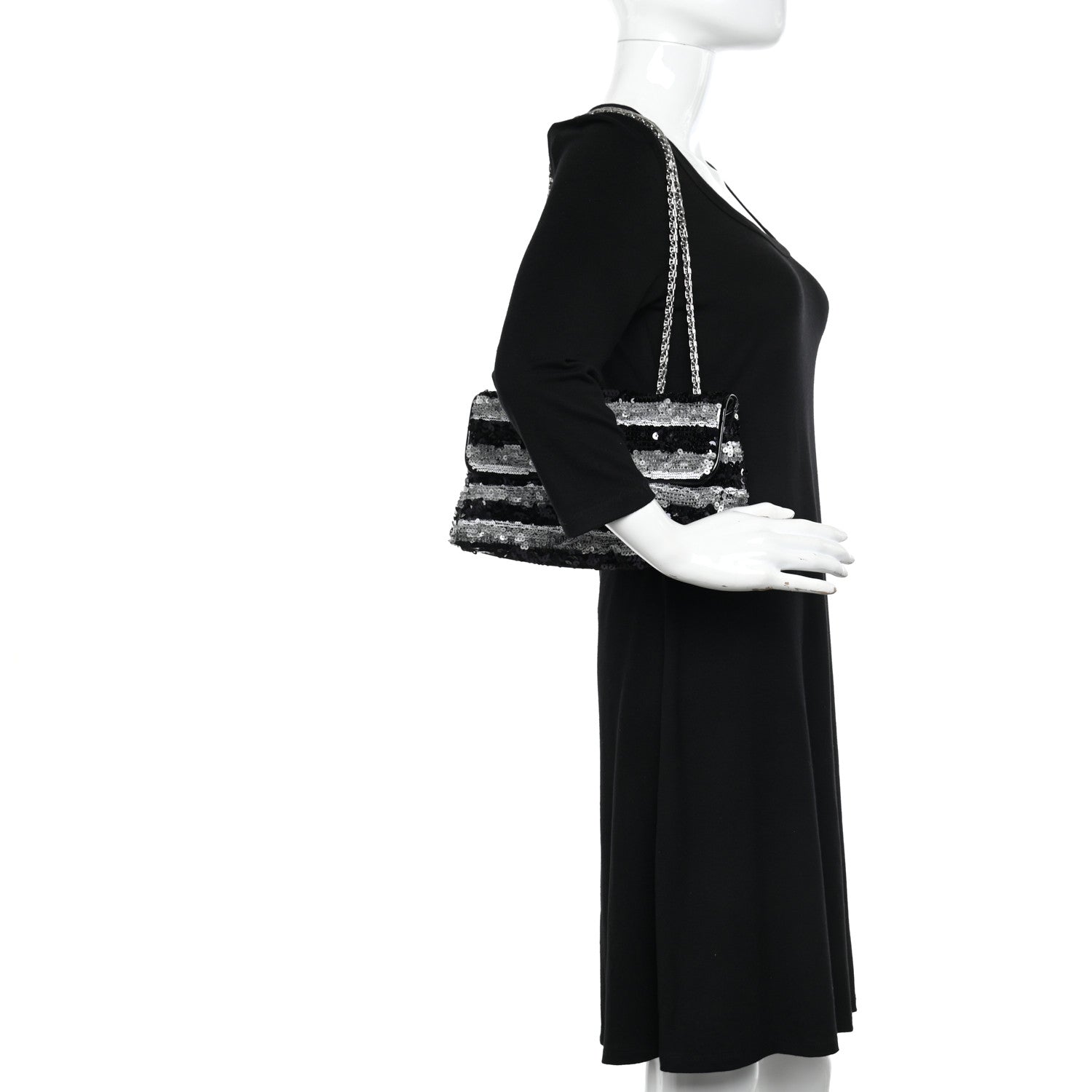 Chanel Sequin Striped Medium Reissue Flap Black Silver 2 of 10