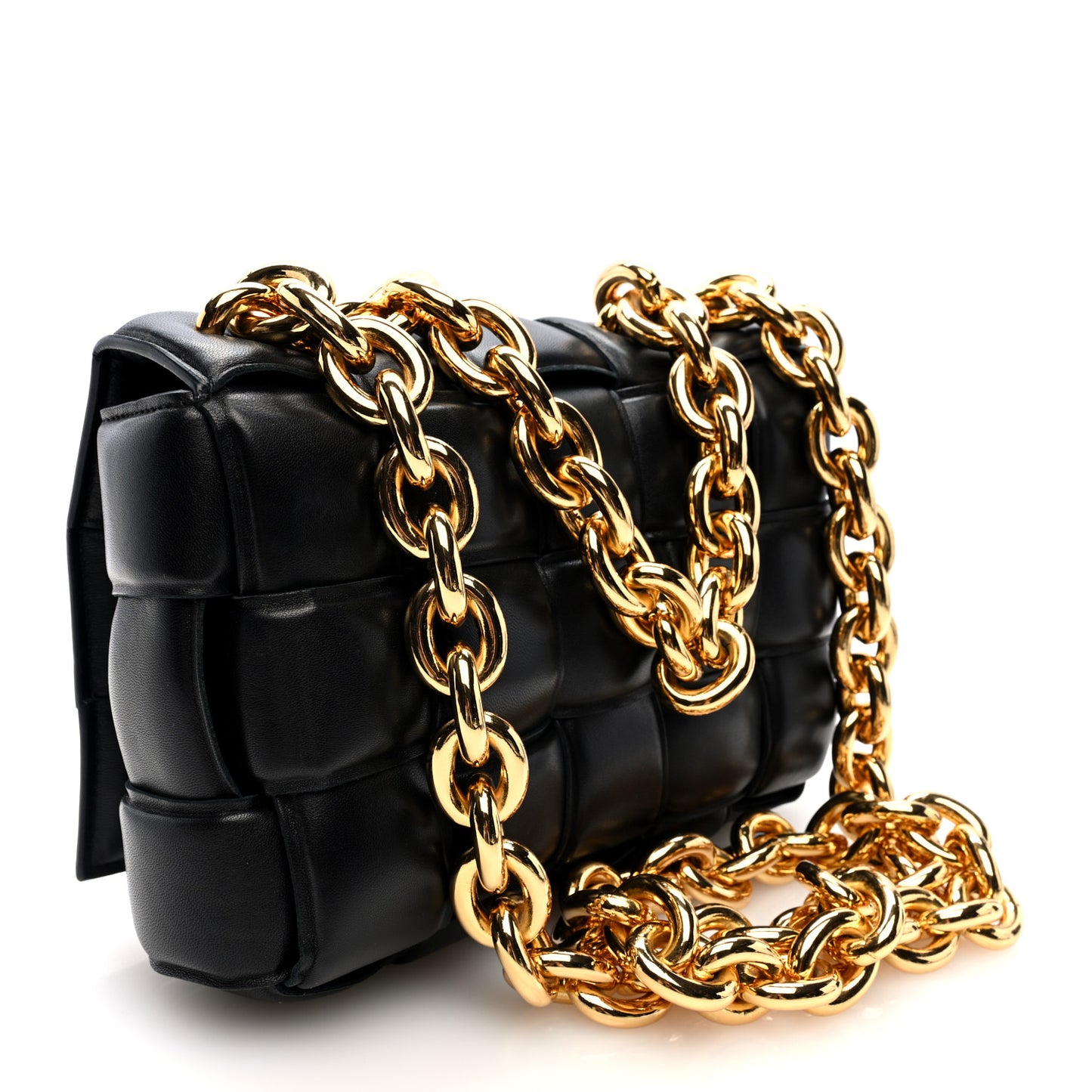 Lambskin Maxi Intreccio Padded Chain Cassette Crossbody Bag Black