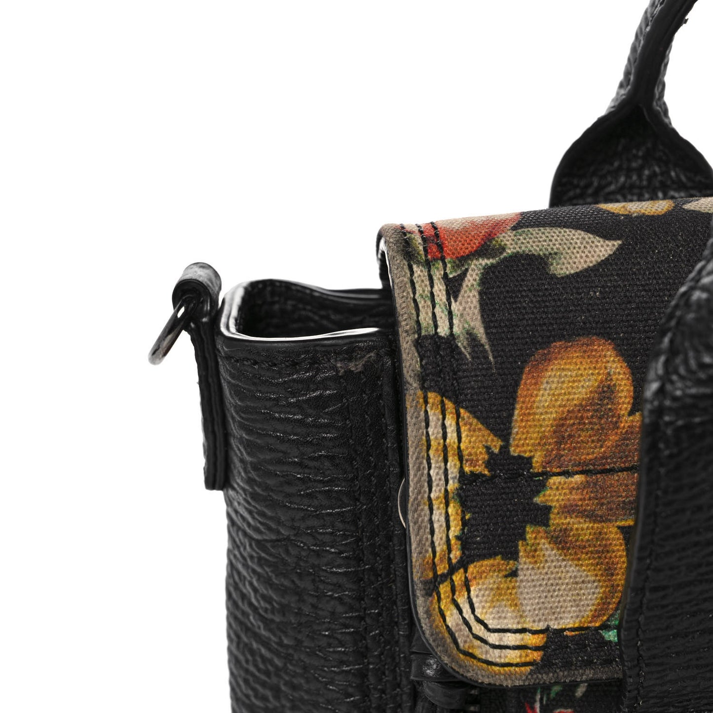 Textured Calfskin Canvas Mini Floral Pashli Satchel Black Multicolor