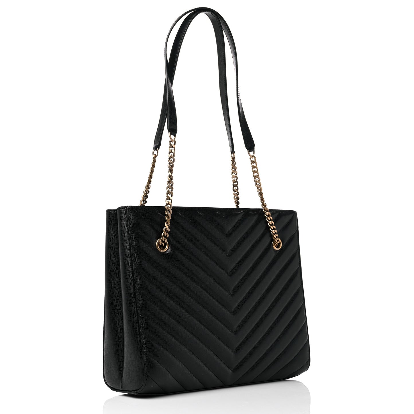 Grain De Poudre Matelasse Chevron Tribeca Shopping Bag Black