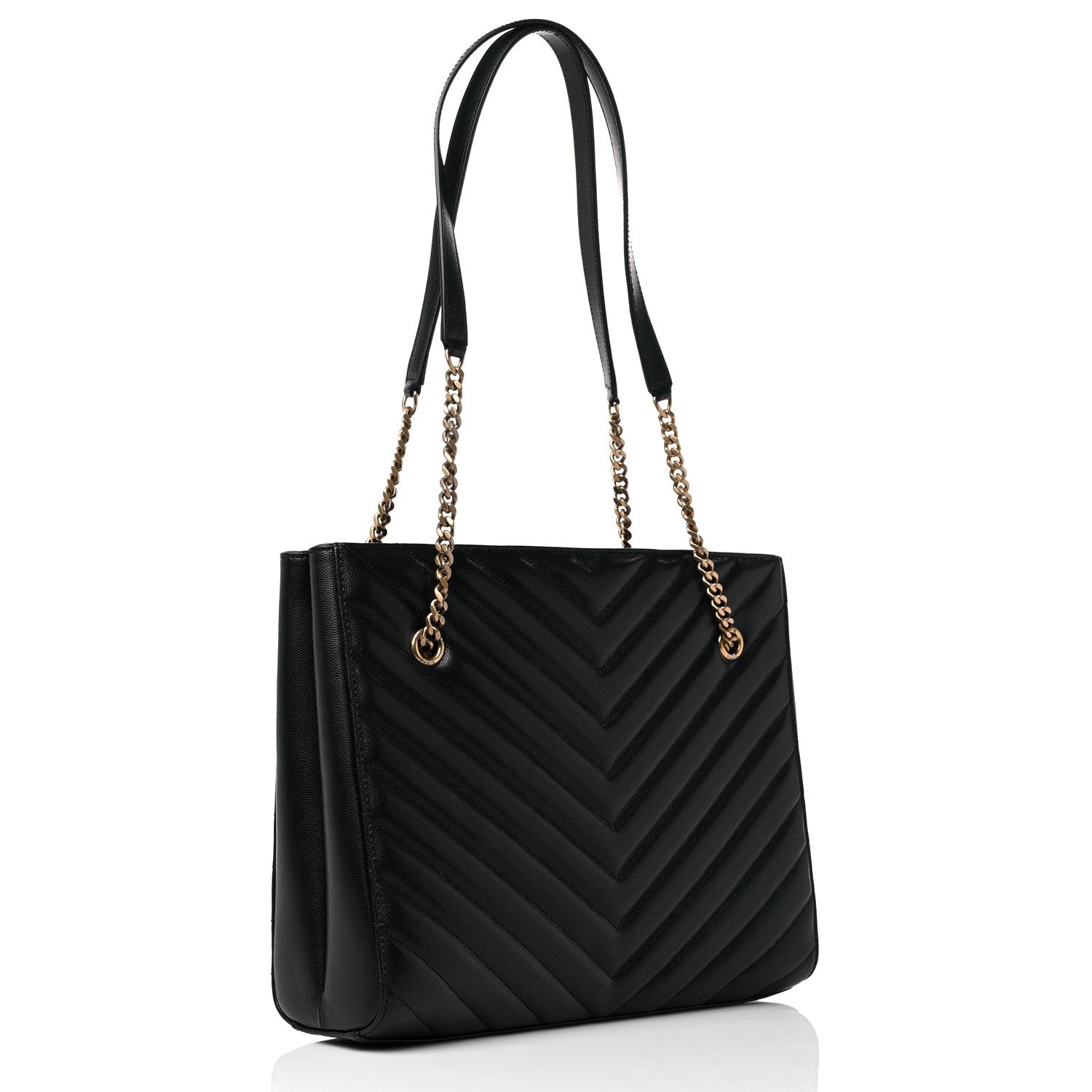 Saint Laurent Grain De Poudre Matelasse Chevron Tribeca Shopping Bag Black 3 of 10