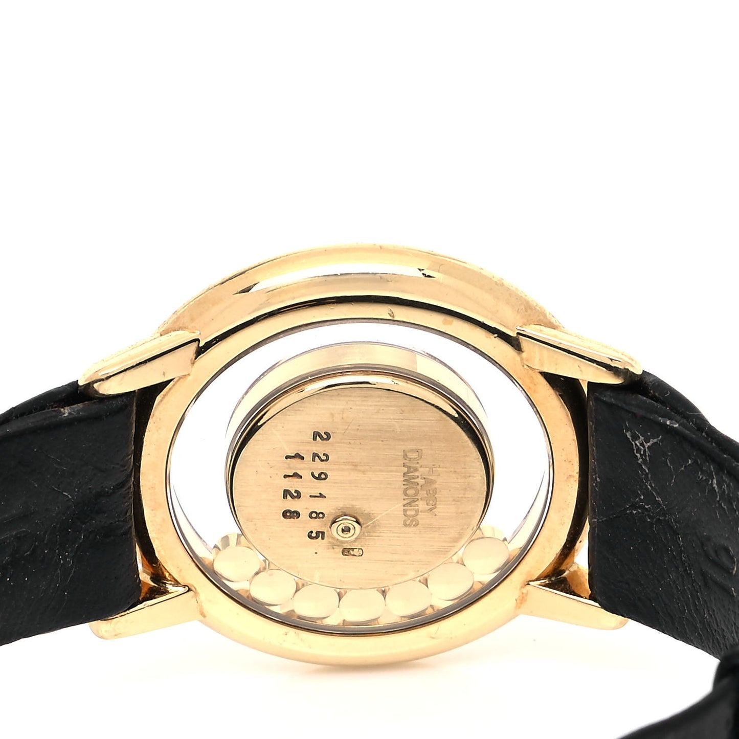 18K Yellow Gold Alligator 7 Diamond 28mm Happy Diamonds Quartz Watch
