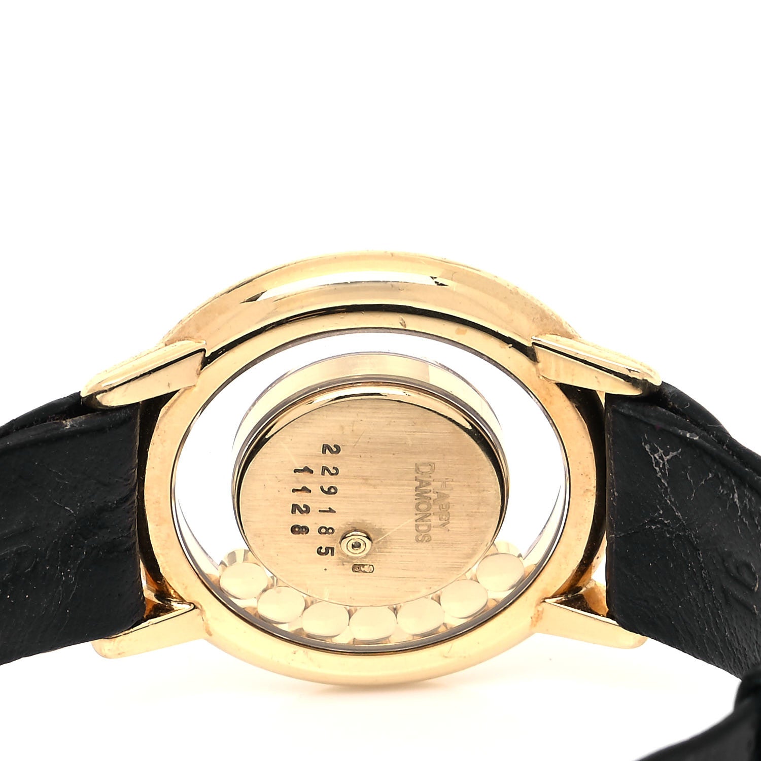 Chopard 18K Yellow Gold Alligator 7 Diamond 28mm Happy Diamonds Quartz Watch 4 of 5