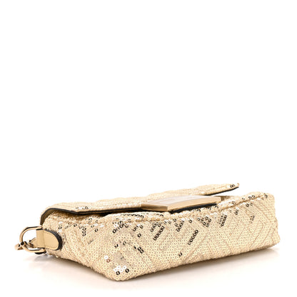 Fendi Ricamo Sequin Paillettes Vitello Grace FF Mini Baguette Oro Chiaro 4 of 10