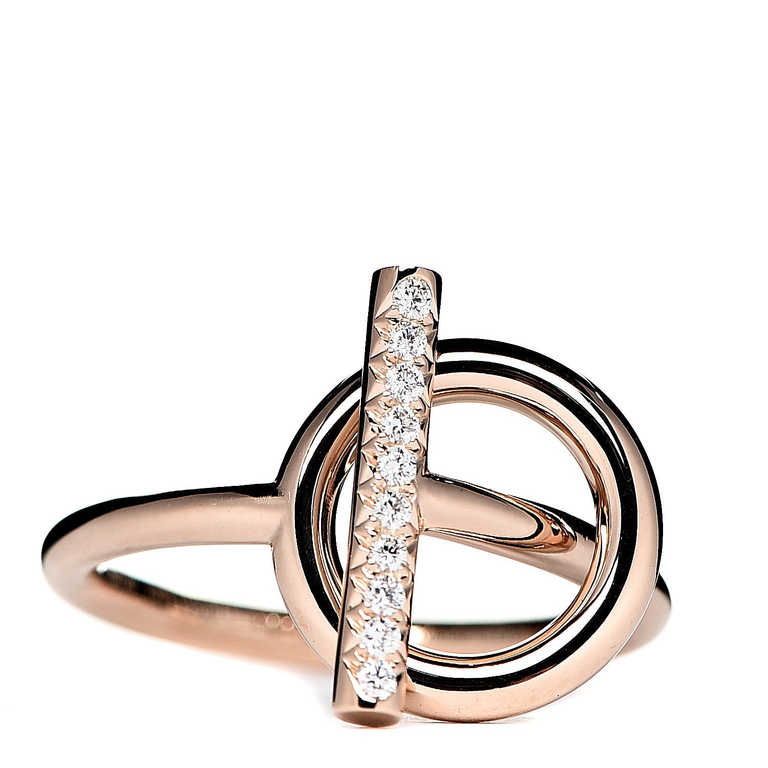 Hermes 18K Rose Gold Diamond PM Echappee Ring 51 5.75 1 of 5