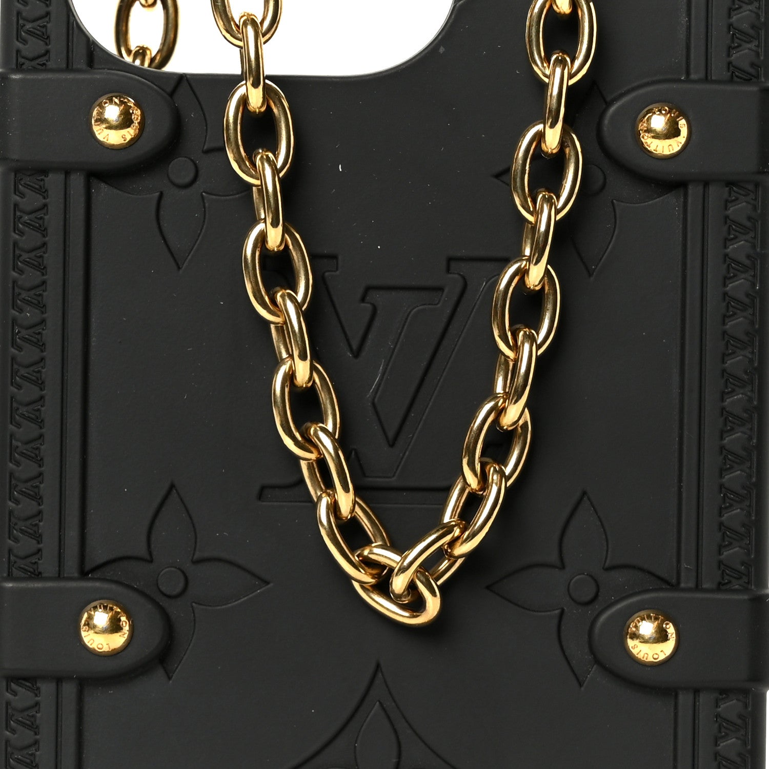 Louis Vuitton Rubber Monogram Trunk With Chain iPhone 14 Pro Case Black 9 of 11