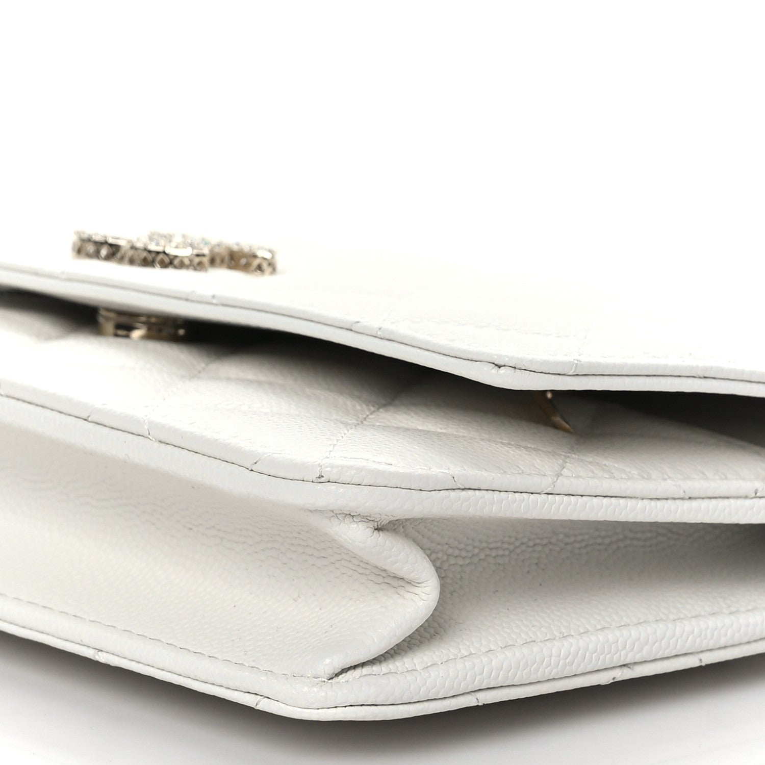 Chanel Shiny Caviar Quilted Strass Wallet On Chain WOC White 9 of 9